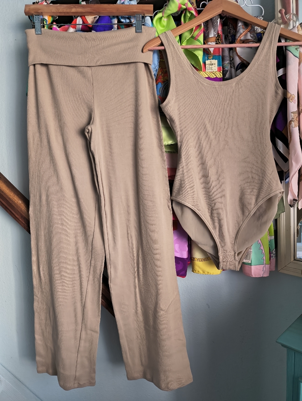 NWOT SKIMS Cotton ribbed Bodysuit, Foldover Pants Sz Large +Bonus SKIMS Bodysuit